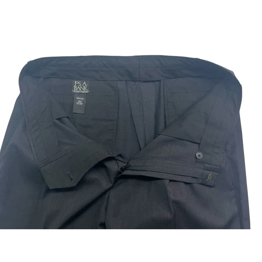 Jos A Bank 36x32 Charcoal Dress Suit Pants Trousers Wool Pleated Cuffed Traveler